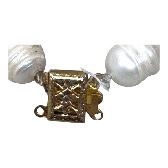 Freshwater Button Large Pearl & Emerald Green Bead Necklace 14k Gold Clasp VTG - Picture 4 of 6